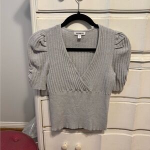 Express Soft Gray Ribbed Knit Top